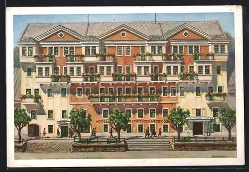Künstler-AK Mariazell, Hotel Weisser Ochs Feichtegger