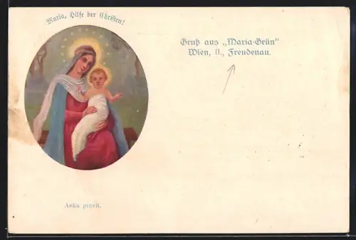 Künstler-AK Wien-Freudenau, Maria-Grün, Jungfrau Maria mit Jesuskind