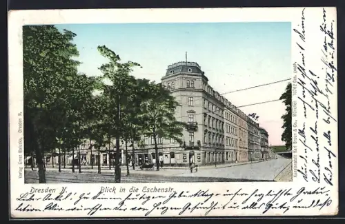 AK Dresden-Neustadt, Blick in die Eschenstrasse
