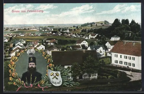 AK Peissenberg, Ortsansicht aus der Vogelschau, Bergmann