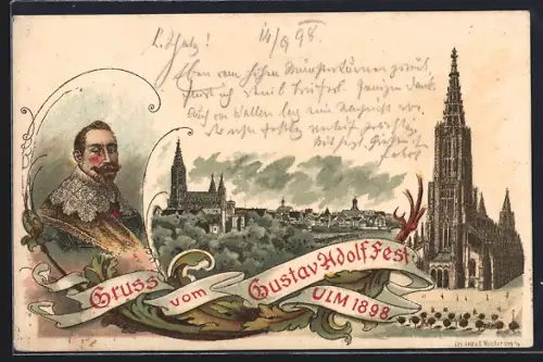 Lithographie Ulm / Donau, Festpostkarte Gustav-Adolf-Fest 1898, Münster