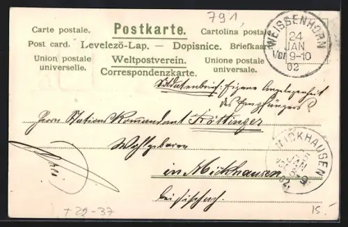 Passepartout-Lithographie Weissenhorn, Ortspartie, Wappen