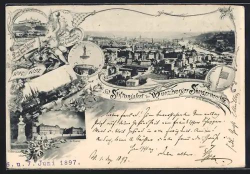 AK Würzburg, 50. Stiftungsfest d. Sängervereins, Gesamtansicht, Kgl. Residenz