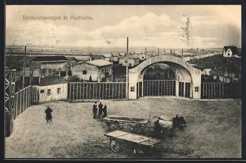 AK Puchheim, Kriegsgefangenenlager 1914-15, Eingang mit Pferdewagen