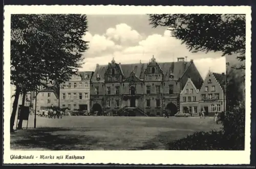 AK Glückstadt, Markt mit Rathaus