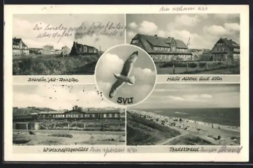 AK Alt-Rantum /Sylt, Haus Altona und Köln, Gasthaus, Badestrand