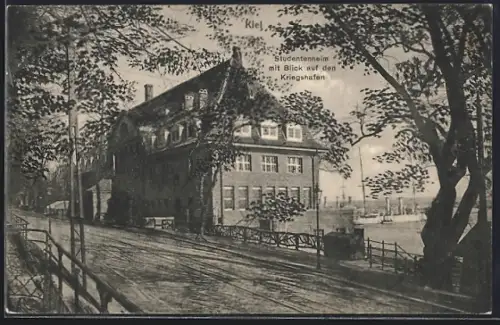 AK Kiel, Studentenheim, Blick auf den Kriegshafen