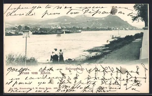 AK Königswinter /Rhein, Partie am Rheinufer