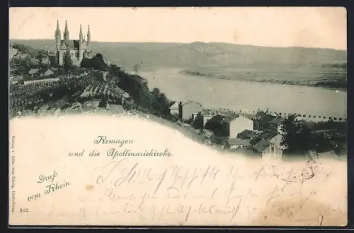 AK Remagen, Apollinariskirche, Rhein
