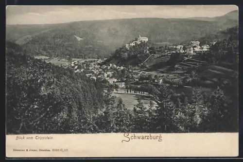 AK Schwarzburg, Blick vom Trippstein auf Schloss und Ort