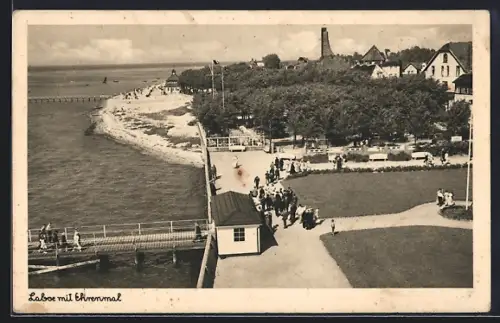 AK Laboe, Ehrenmal, Strand, Promenade, Blick von oben