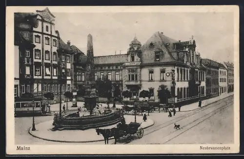 AK Mainz, Neubrunnenplatz mit Strassenbahn