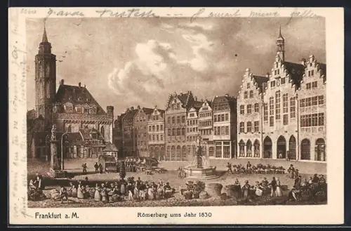 AK Alt-Frankfurt, Römerberg um 1830