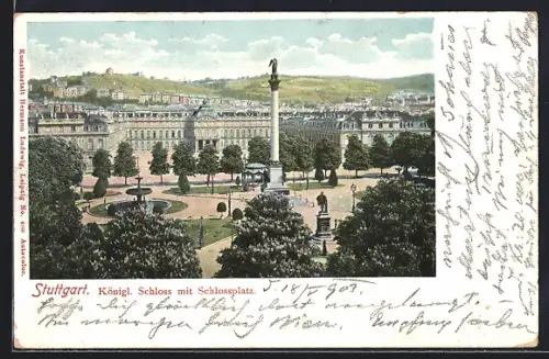 AK Stuttgart, Königl. Schloss, Schlossplatz