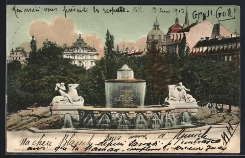 AK München, Wittelsbacher Brunnen auf dem Maximiliansplatz