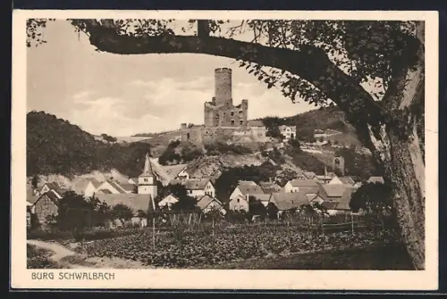 AK Burgschwalbach i. T., Ortsansicht mit Burg