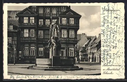 AK Hildesheim, Katzenbrunnen und Gasthaus Neustädter Schenke