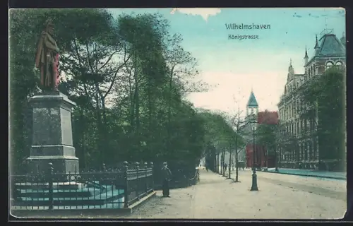 AK Wilhelmshaven, Königstrasse, Denkmal, Strassenansicht