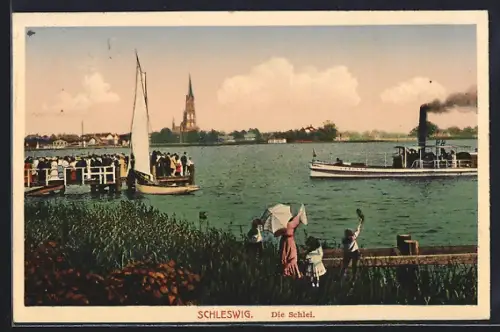 AK Schleswig, Die Schlei mit Dampfer