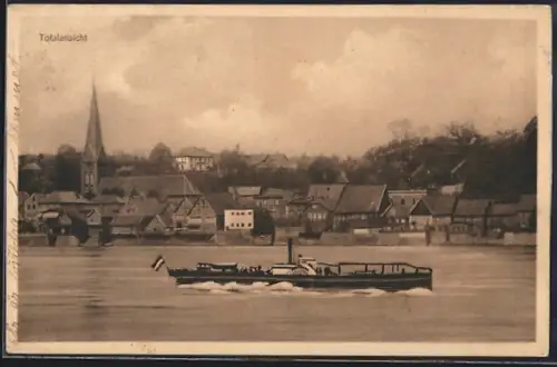 AK Lauenburg /Elbe, Ortsansicht mit Dampfer