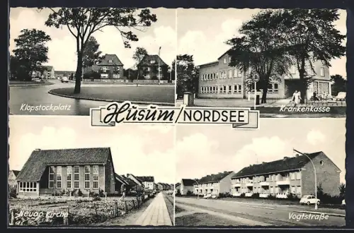 AK Husum /Nordsee, Klopstockplatz, Krankenkasse, Jugendkirche, Vogtstrasse