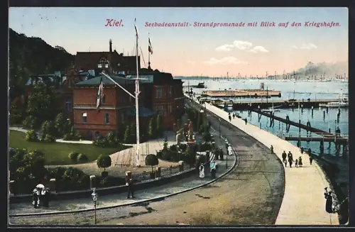 AK Kiel, Strandpromenade mit Blick auf den Kriegshafen
