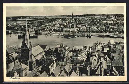 AK Flensburg, Stadtansicht mit Kirche