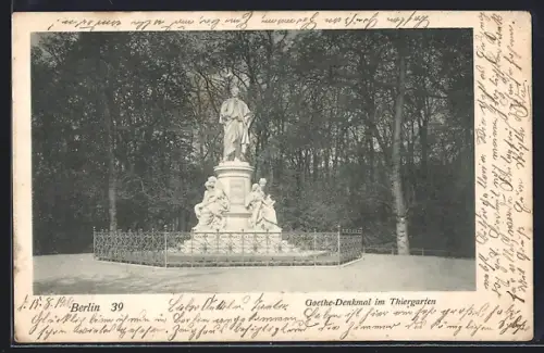 AK Berlin, Goethe-Denkmal im Tiergarten