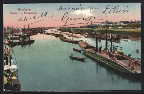 AK Mannheim, Neckar von der Neckarbrücke