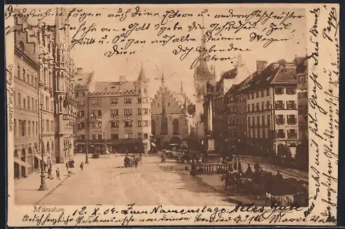 AK München, Blick auf den Marienplatz