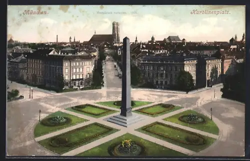AK München, Karolinenplatz mit Obelisk
