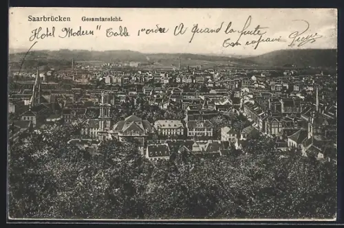 AK Saarbrücken, Ortsansicht aus der Vogelschau