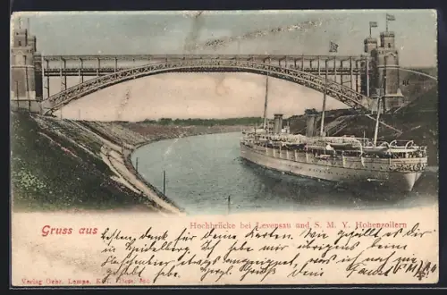 AK Levensau, Hochbrücke und S.M.Y. Hohenzollern