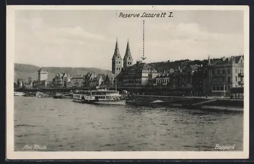AK Boppard am Rhein, Reserve Lazarett I. mit Flusspartie