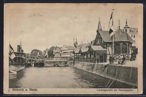 AK Biebrich a. Rhein, Landungsstelle der Rheindampfer