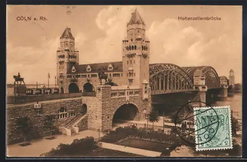 AK Cöln a. Rh., Partie an der Hohenzollernbrücke