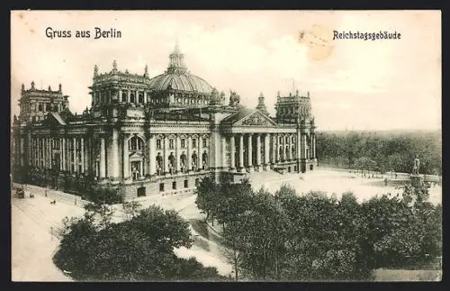 AK Berlin-Tiergarten, Reichstagsgebäude mit Anlage aus der Vogelschau