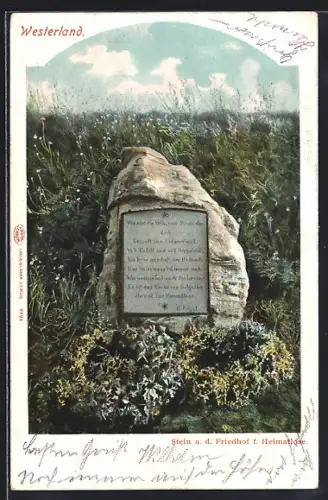 AK Westerland, Stein auf dem Friedhof für Heimatlose