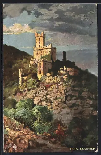 AK Niederheimbach, Blick auf Burg Sooneck