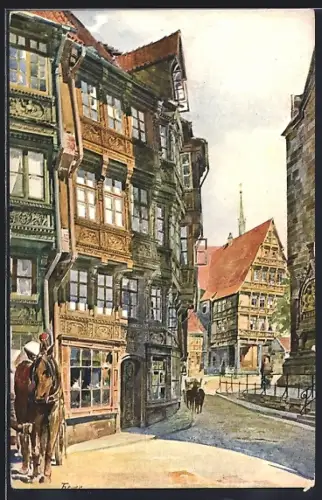 Künstler-AK Hildesheim, Andreasplatz mit Pferdewagen