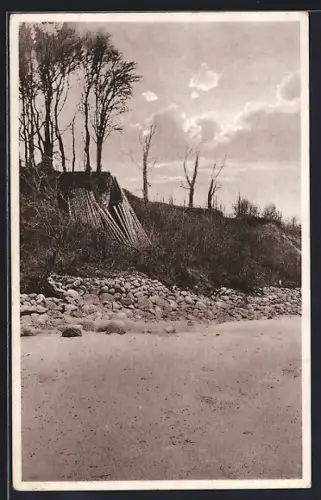 AK Travemünde, Strandpartie am Gasthaus Seetempel K. Schickedanz, Hütte