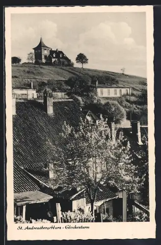AK St. Andreasberg /Harz, Teilansicht mit Glockenturm