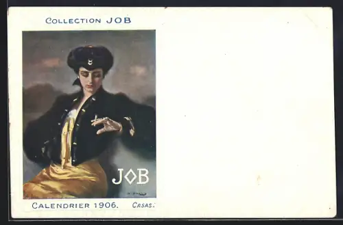AK Collection JOB, Calendrier 1906, Dunkelhaarige Frau mit Zigarette, Jugendstil