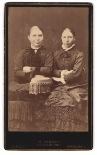Fotografie N. Hansen, Odense, Nørregade 21, Zwei Damen in eleganter Kleidung