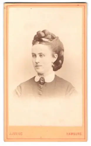 Fotografie J. Julius, Hamburg, Neuerwall 22, Porträt einer Dame mit kunstvoller Frisur