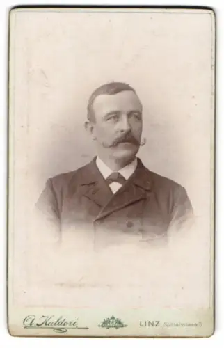 Fotografie O. Kaldori, Linz, Spittelwiese 5, Porträt eines Mannes mit markantem Schnurrbart
