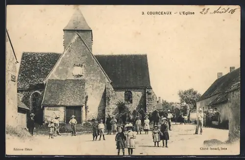 AK Courceaux, L`Église et villageois devant l`église