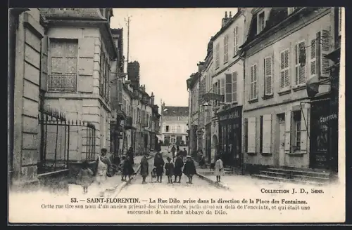 AK Saint-Florentin, La Rue Dilo vers la Place des Fontaines
