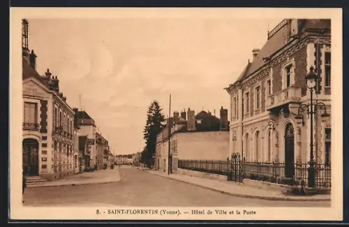 AK Saint-Florentin /Yonne, Hôtel de Ville et la Poste