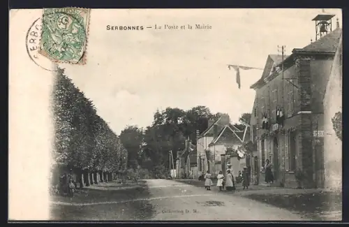 AK Serbonnes, la Poste et la Mairie